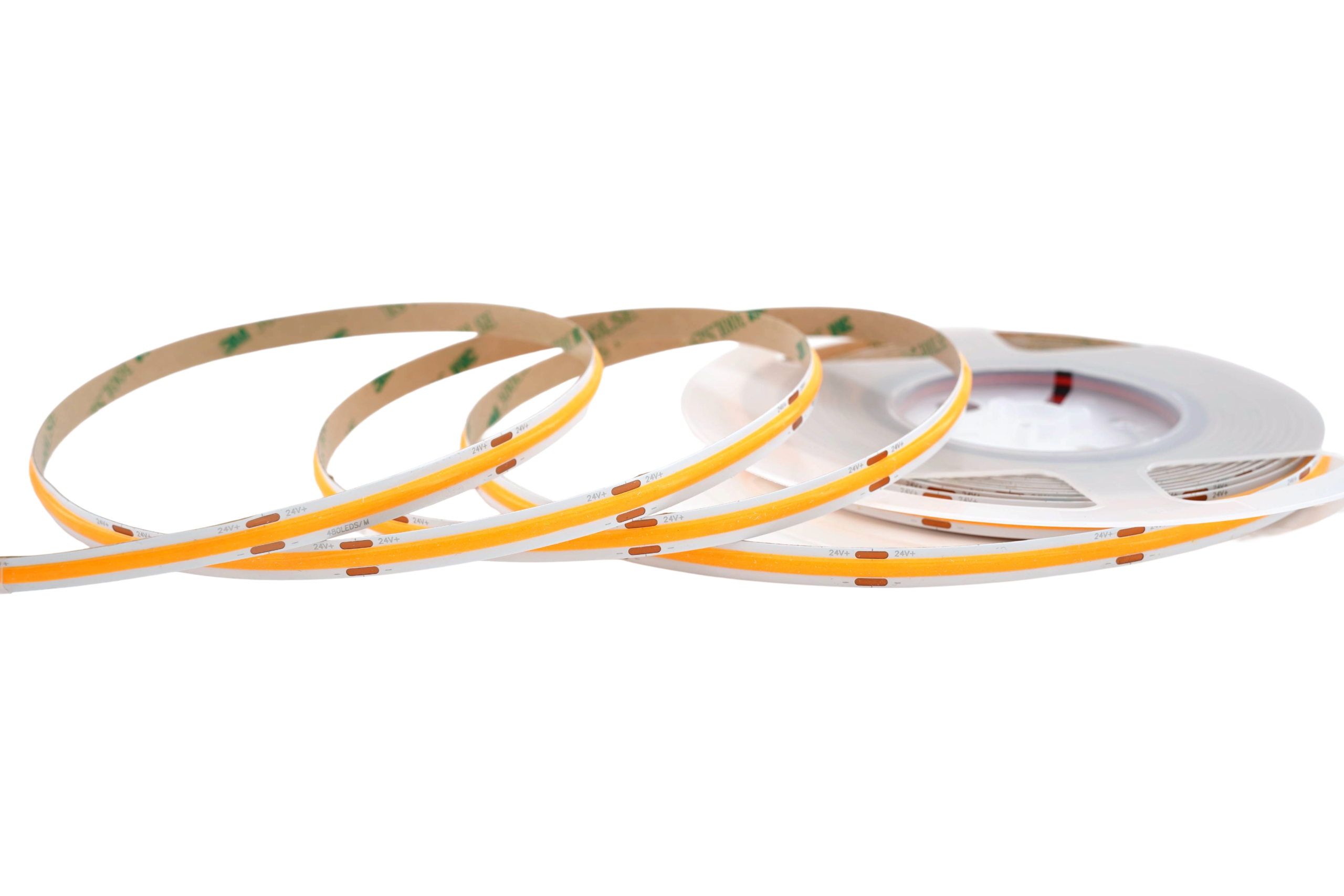 COB LED Streifen 24V – 480 LEDs/m – 8 mm – 10W/m – Gelb – IP33 – homogener Lichtstreifen