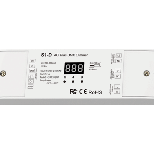 S1-D DMX512 Triac-Dimmer – 2-Kanal, 230 V, Phasenanschnitt/-abschnitt für LED & Halogen