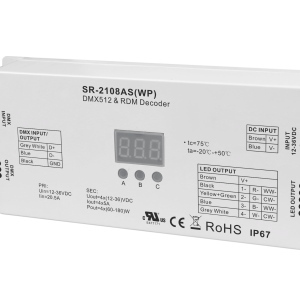 SR-2108AS(WP) DMX512 LED Controller – 4-Kanal, 5A/Kanal, 12–36 V, IP67 wasserdicht, RDM, PWM einstellbar