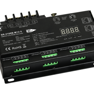 SR-2108B-M12-3 DMX512 & RDM LED Controller – 12-Kanal, 5A/Kanal, 12–24 V, 8/16-Bit PWM, Master/Slave