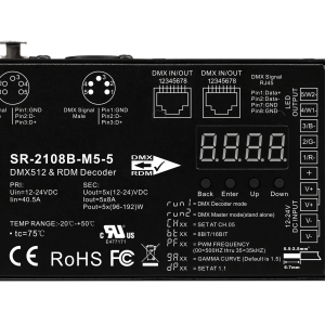 SR-2108B-M5-3 DMX512 & RDM LED Controller – 5-Kanal, 8A/Kanal, 12–24 V, 8/16 Bit, Master/Slave