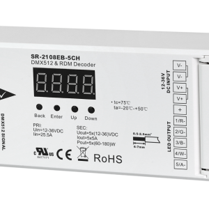 SR-2108EB-5CH DMX512 & RDM LED Decoder – 5-Kanal, 5A/Kanal, 12–36 V, 8/16 Bit