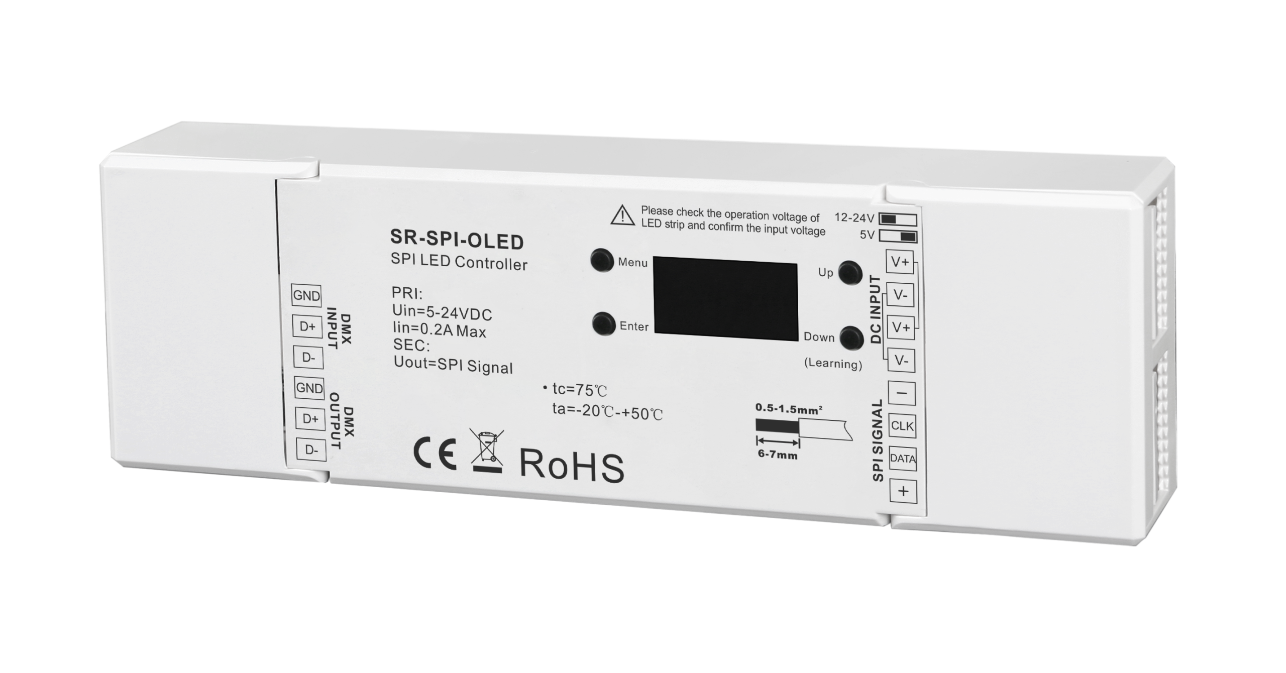 SR-SPI-OLED SPI LED-Pixel-Controller – für digitale RGB/RGBW-LEDs, mit OLED-Display, DMX512