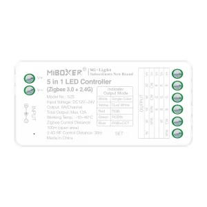 MiBoxer SZ5 5-in-1 LED-Controller &ndash; Zigbee 3.0 & 2.4 GHz, Einfarbig, CCT, RGB, RGBW, RGB+CCT, 12&ndash;24 V, 12 A