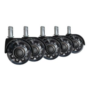 FineBuy 5er Set leichtgängige Universal-Schwerlastrollen für Bürostuhl 11 mm Stift / Durchmesser 50 mm, Leise Premium Hartbodenrollen Bürostuhlrollen, Drehstuhlrollen Doppellaufrollen