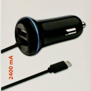 2GO USB-Kfz-Ladegerät 2400mA Lightning + 1x USB 1,4m schwarz