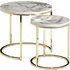FineBuy Design Beistelltisch 2er Set Marmor Optik Rund, Couchtisch 2-teilig Tischgestell Metall, Kleine Wohnzimmertische, Moderne Satztische